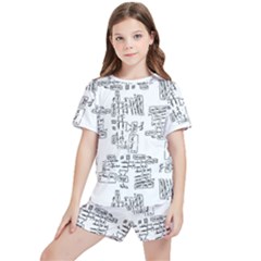 Blackboard Algorithms Black And White Pattern Kids  T-shirt And Sports Shorts Set