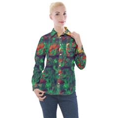 Illustrations Color Cat Flower Abstract Textures Orange Women s Long Sleeve Pocket Shirt