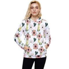 Flower White Pattern Floral Women s Lightweight Drawstring Hoodie by anzea