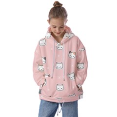 Cute Cat Cartoon Doodle Seamless Pink Pattern Kids  Oversized Hoodie