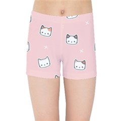 Cute Cat Cartoon Doodle Seamless Pink Pattern Kids  Sports Shorts by Grandong