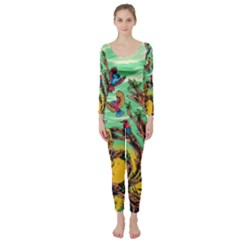 Monkey Tiger Bird Parrot Forest Jungle Style Long Sleeve Catsuit by Grandong