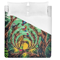 Monkey Tiger Bird Parrot Forest Jungle Style Duvet Cover (queen Size) by Grandong