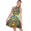 Monkey Tiger Bird Parrot Forest Jungle Style Sleeveless Halter Neck A-Line Dress View1