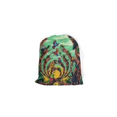 Monkey Tiger Bird Parrot Forest Jungle Style Drawstring Pouch (xs) by Grandong