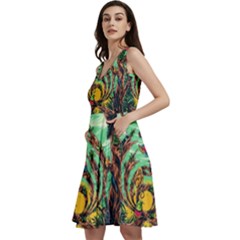 Monkey Tiger Bird Parrot Forest Jungle Style Sleeveless V-neck Skater Dress With Pockets by Grandong