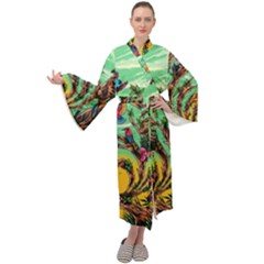 Monkey Tiger Bird Parrot Forest Jungle Style Maxi Velvet Kimono by Grandong