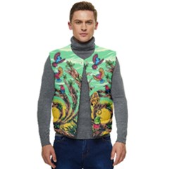 Monkey Tiger Bird Parrot Forest Jungle Style Men s Button Up Puffer Vest	 by Grandong