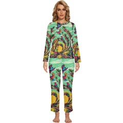 Monkey Tiger Bird Parrot Forest Jungle Style Womens  Long Sleeve Lightweight Pajamas Set by Grandong