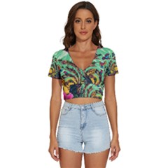 Monkey Tiger Bird Parrot Forest Jungle Style V-neck Crop Top by Grandong