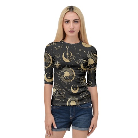 Asian Seamless Pattern With Clouds Moon Sun Stars Vector Collection Oriental Chinese Japanese Korean Quarter Sleeve Raglan T-shirt by Grandong