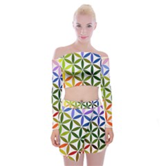 Mandala Rainbow Colorful Off Shoulder Top With Mini Skirt Set