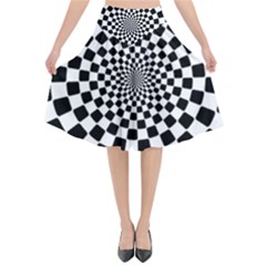 Geomtric Pattern Illusion Shapes Flared Midi Skirt