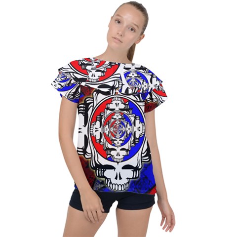 The Grateful Dead Ruffle Collar Chiffon Blouse by Grandong