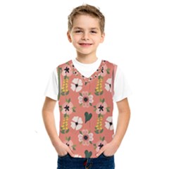 Flower Pink Brown Pattern Floral Kids  Basketball Tank Top by anzea