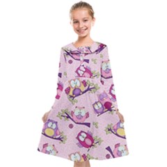 Owls Bird Animal Pattern Kids  Midi Sailor Dress by Loisa77