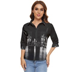 Nyc New York Skyline City Buildings Women s Quarter Sleeve Pocket Shirt