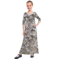 Fossilized Seashell Texture Print Design Bk Kids  Quarter Sleeve Maxi Dress by dflcprintsclothing