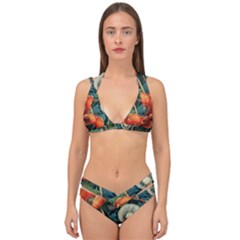 Flower Poppies Double Strap Halter Bikini Set