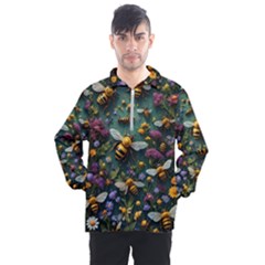 Bees Colony Flowers Men s Half Zip Pullover