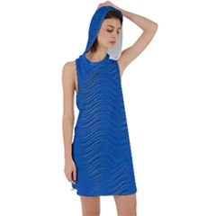 Blue Wave Abstract Texture Seamless Racer Back Hoodie Dress by Loisa77