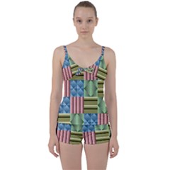 Patchwork Tile Pattern Mosaic Tie Front Two Piece Tankini