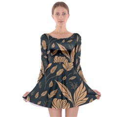 Background Pattern Leaves Texture Long Sleeve Skater Dress