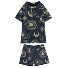 Asian Seamless Pattern With Clouds Moon Sun Stars Vector Collection Oriental Chinese Japanese Korean Kids  Swim T-shirt And Shorts Set by Perong