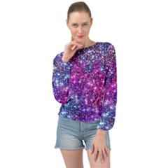 Purple Violet Glitter Galaxy Nebula Space Pattern Banded Bottom Chiffon Top by Perong