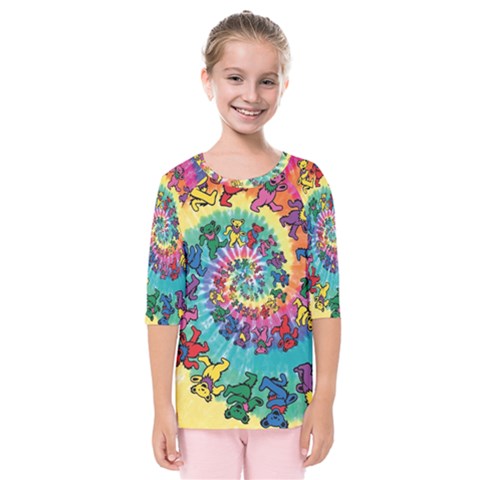Tie Dye Grateful Dead Bears Kids  Quarter Sleeve Raglan T-shirt by Perong