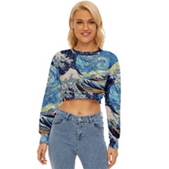 The Great Wave Of Kanagawa Painting Lightweight Long Sleeve Sweatshirt by Perong