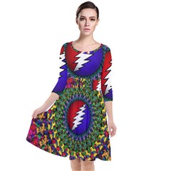 Grateful Dead Bear Pattern Quarter Sleeve Waist Band Dress by Maspions