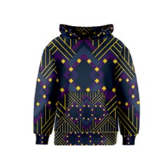 Line Square Pattern Violet Blue Yellow Design Kids  Pullover Hoodie by Ravend