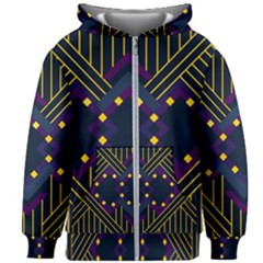 Line Square Pattern Violet Blue Yellow Design Kids  Zipper Hoodie Without Drawstring by Ravend