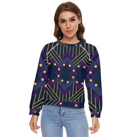 Line Square Pattern Violet Blue Yellow Design Women s Long Sleeve Raglan T-shirt by Ravend