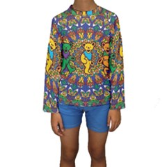 Dead Dancing Bears Grateful Dead Pattern Kids  Long Sleeve Swimwear by Grandong