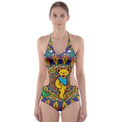 Dead Dancing Bears Grateful Dead Pattern Cut-out One Piece Swimsuit by Grandong