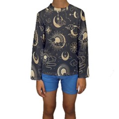 Asian Seamless Pattern With Clouds Moon Sun Stars Vector Collection Oriental Chinese Japanese Korean Kids  Long Sleeve Swimwear by Grandong