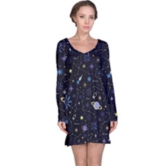 Starry Night  Space Constellations  Stars  Galaxy  Universe Graphic  Illustration Long Sleeve Nightdress by Grandong