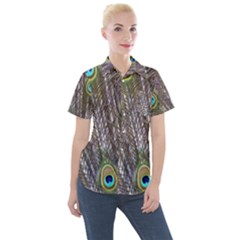 Peacock Bird Feathers Plumage Peacock Women s Short Sleeve Pocket Shirt