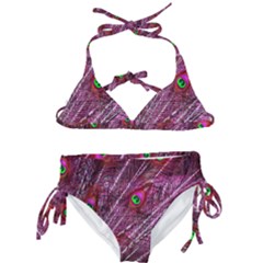 Peacock Feathers Coloured Plumage Pink Red Kids  Classic Bikini Set