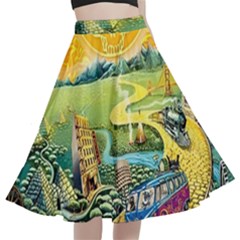 Grateful Dead Golden Road A-line Full Circle Midi Skirt With Pocket by Bedest