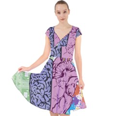 Brain Heart Balance Emotion Cap Sleeve Front Wrap Midi Dress