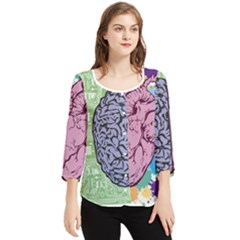 Brain Heart Balance Emotion Chiffon Quarter Sleeve Blouse