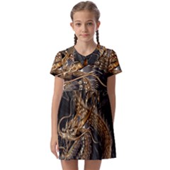 Fantasy Dragon Pentagram Kids  Asymmetric Collar Dress