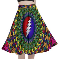 Grateful Dead Bear Pattern A-line Full Circle Midi Skirt With Pocket