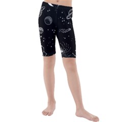 Black Space Drawing Art Planet Drawing Stars Black Space Galaxy Outer Space Kids  Mid Length Swim Shorts