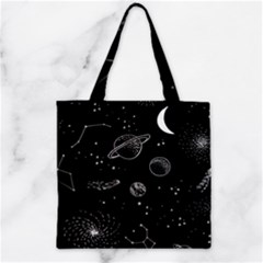 Black Space Drawing Art Planet Drawing Stars Black Space Galaxy Outer Space Zipper Grocery Tote Bag by Perong