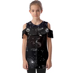 Black Space Drawing Art Planet Drawing Stars Black Space Galaxy Outer Space Fold Over Open Sleeve Top by Perong