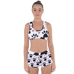 Dog Paw Vector Seamless Pattern With Hearts Racerback Boyleg Bikini Set by Perong